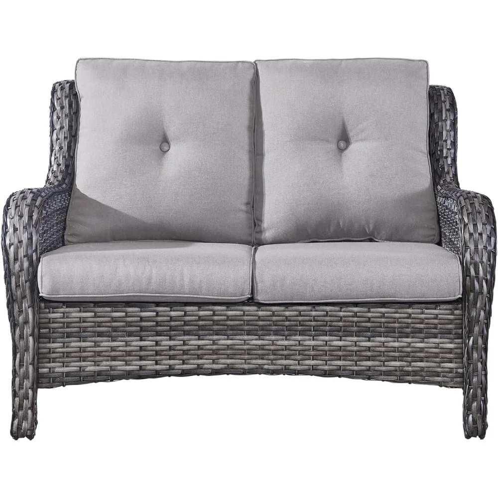 أريكة فناء خارجية بمقعدين من الخيزران - أثاث فناء خارجي بمقعدين من الروطان مع جلوس عميق ووسائد لسطح الشرفة