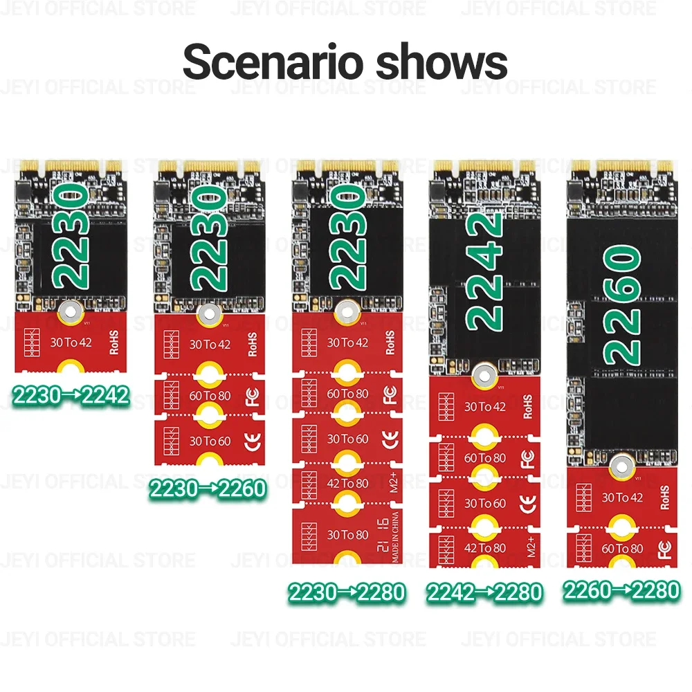 JEYI M.2 NGFF NVME SSD Extension Bracket Transfer 2230 2242 2260 2280 Length Extend Adapter Bracket Card Plate Change Long Size