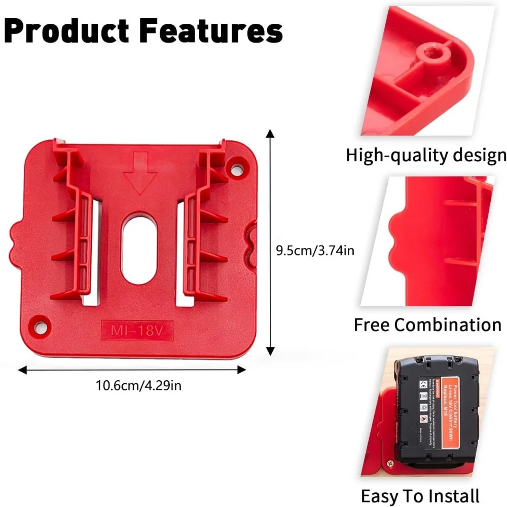 For Milwaukee M18 18V Battery Holder Wall Mount Storage Rack Organizer Docking Accessory Fixed Stand Support Base Shelf