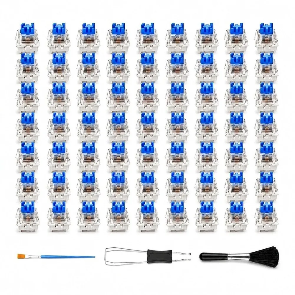90Pcs 3 Pin Blue Mechanical Keyboard Switches Tactile Clicky With Cleaning Tools For DIY 3D Printed Quiz Machine Projects