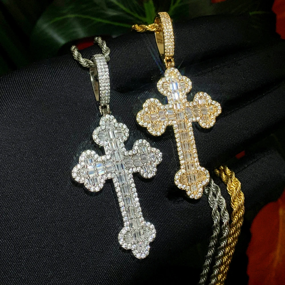 2026 Hip Hop CZ Cross Pendant Necklace For Men Iced Out Bling 5A Cubic Zirconia Classic Rock Jewelry