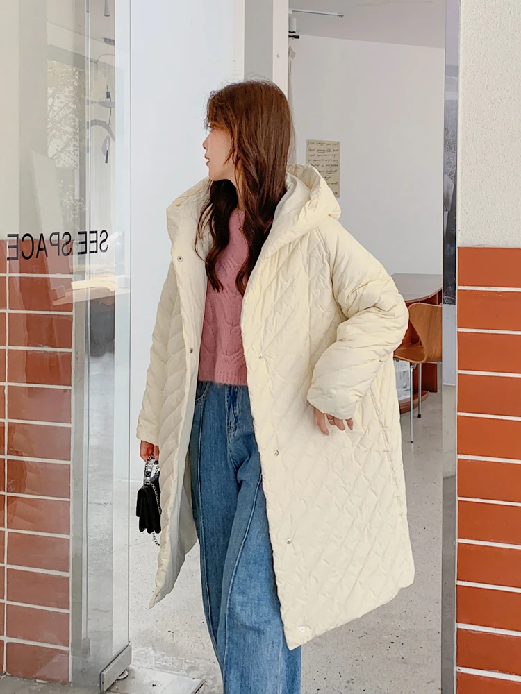 Winter Women Oversized Hooded Down jacket Fashion warm Female Long puffer Coat 2023 Autumn Winter Snow Parka White INKEO 3O165