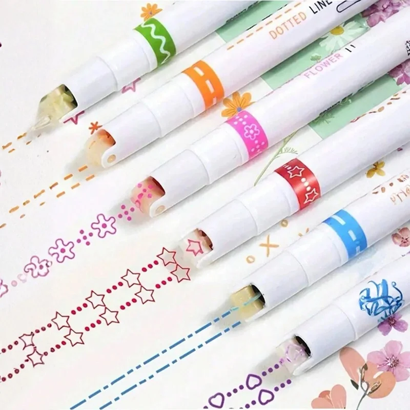6Pcs Roller Tip Curve Liner For Journaling Drawing School Colorful Marker Ink Student Art Craft Cute Stationery Style Accessory