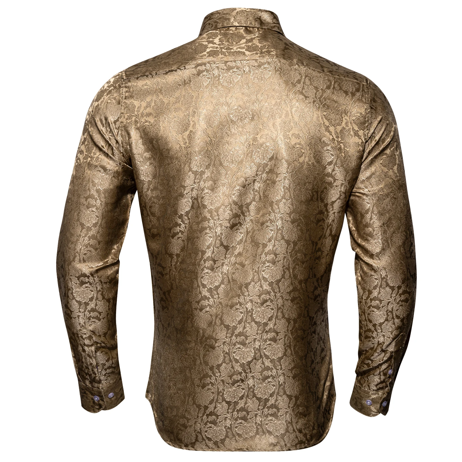 Designer Shirts for Men Silk Long Sleeve Brown Floral Slim Fit Male Blouses Casual Formal Tops Breathable Barry Wang