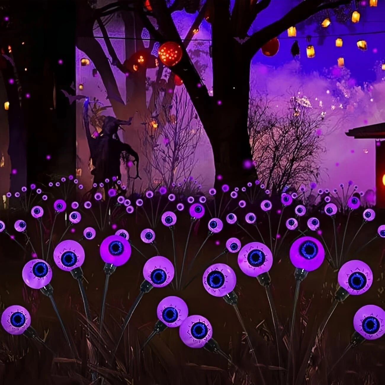 Lampes solaires d'extérieur pour Halloween, lumières de jardin en forme d'œil, imperméables, LED violettes, vertes, rouges, lumières de pelouse, terrasses, balcons, décoration d'horreur