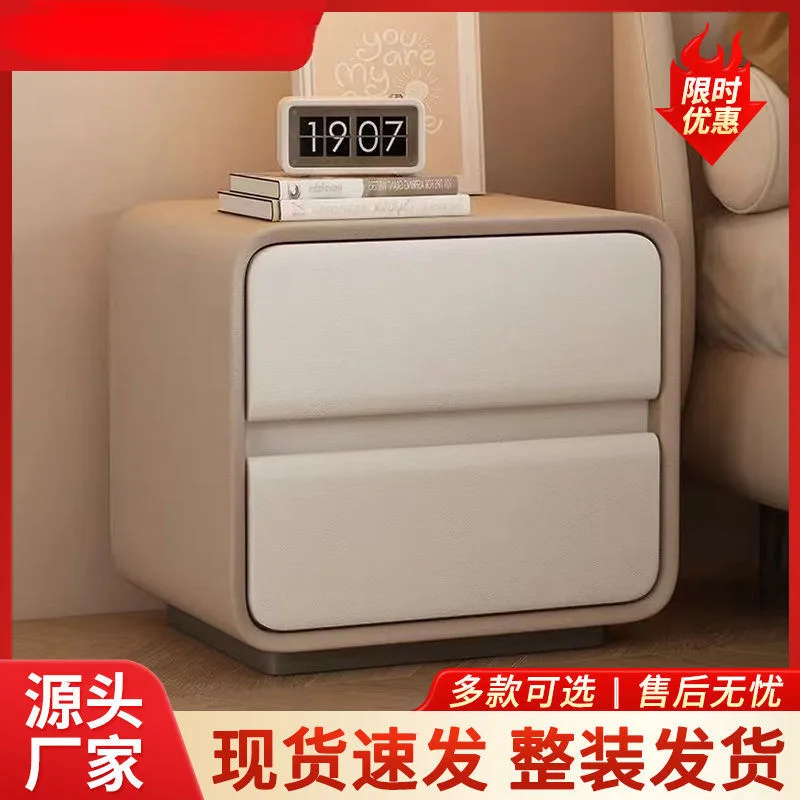 Light luxury cream wind installation-free solid wood bedside table soft bag