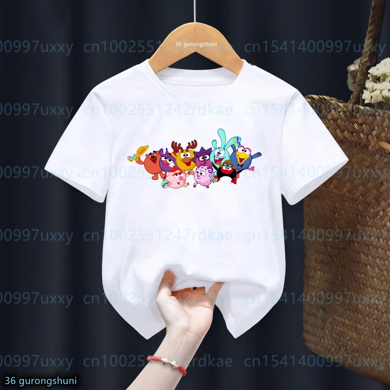 T-Shirt per ragazzi/ragazze divertente cartone animato Smeshariki stampa grafica maglietta per bambini estate Casual abbigliamento per bambini camicia bianca top