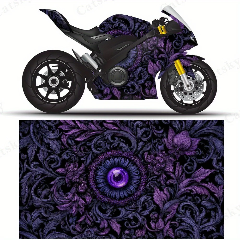 

Gorgeous Purple Floral and Gem Motorcycle Film Stickers, Durable PVC Adhesive Decals for Motorcycle Customization, Weather-Resis
