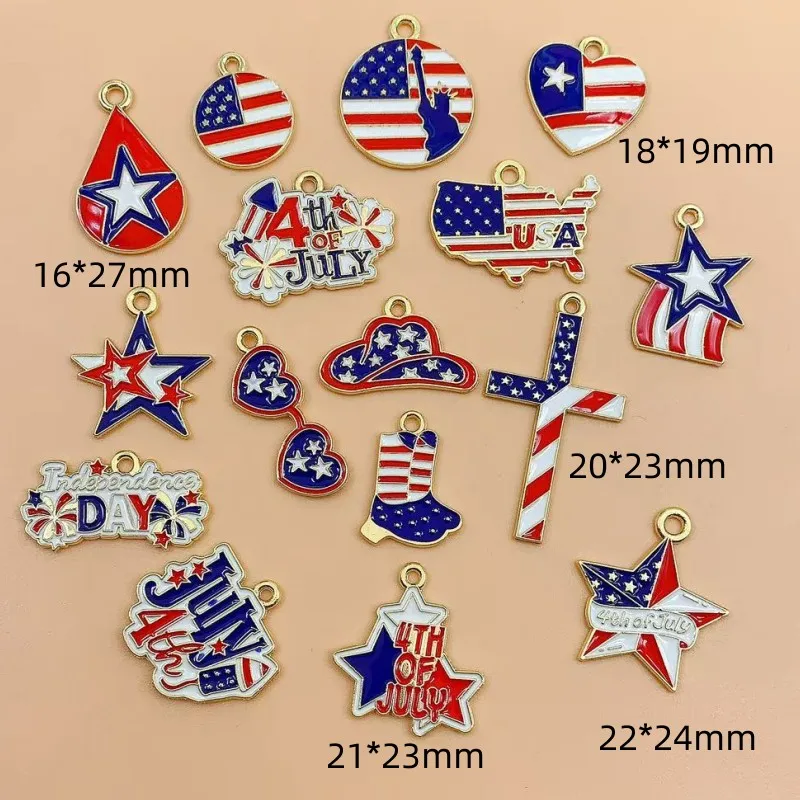 10pcs Enamel Flag Design Charms Alloy Independence Day Pendants For DIY Bracelets Necklaces Jewelry Making Accessories