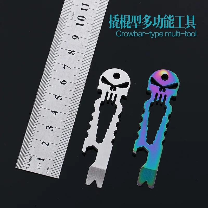 Skull Multi-function Combination Tool Crowbar EDC Pocket Tool Allen Wrench with Nail Bottle Opener Key Hanging Hole