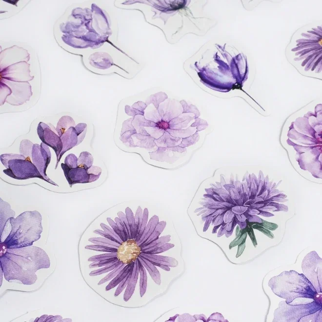 46 Pcs/pack Romantic Purple Flowers Stickers Decal Paper For Diary Album Notebook Journal DIY Arts Crafts Calendars Decorations