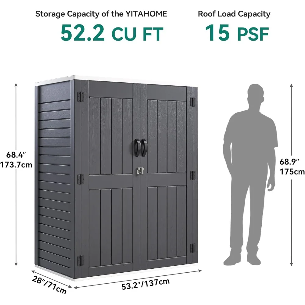 Outdoor Storage Shed5.6 x 2.3 ft, Lockable Resin Waterproof Storage Cabinet, Suitable for Patio Furniture, Pool Accessories