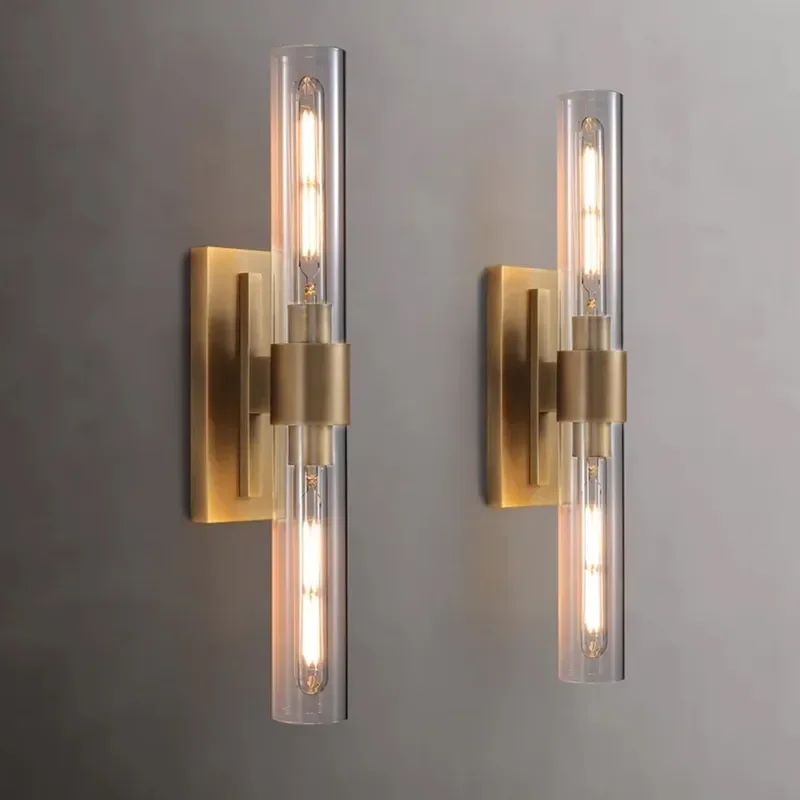 Factory direct sales American Wall Socnce Living Room Dimmable Glass and Brass Wall Sconce (Set of 2)