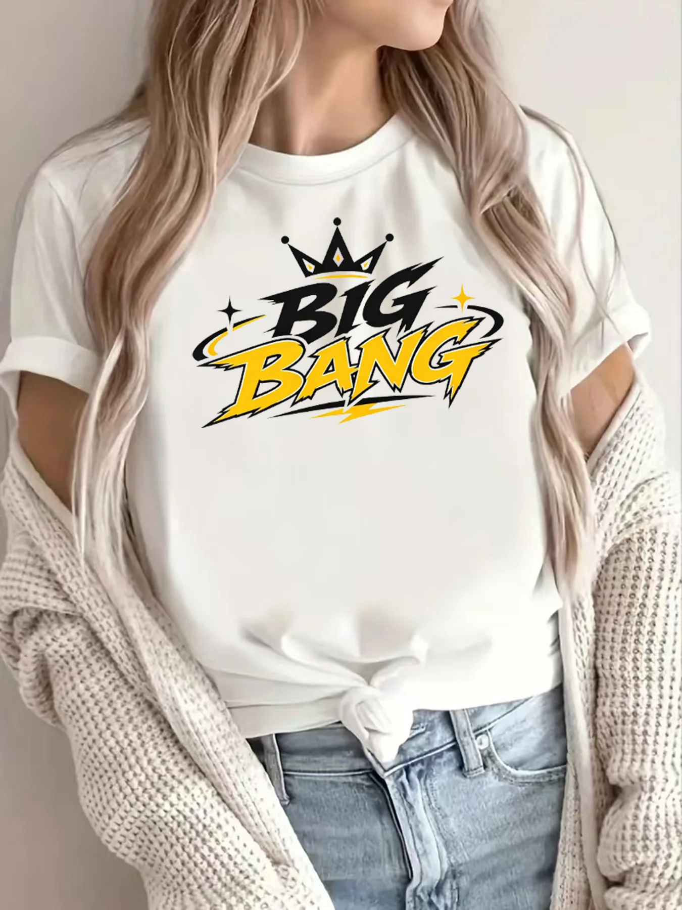 Bigbang World Tour 2026 Crown Theme Printed Pattern T-Shirt - Women's Casual Crew Neck Short Sleeve Top Spring/Summer Fashion