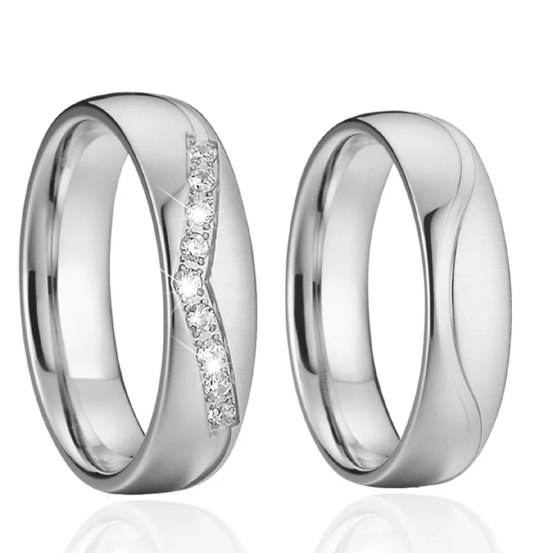 

White Gold Color Crown Wedding Ring Set for Couple Men Women Stainless Steel Jewelry No Fade and Rust Love Marriage Alliance