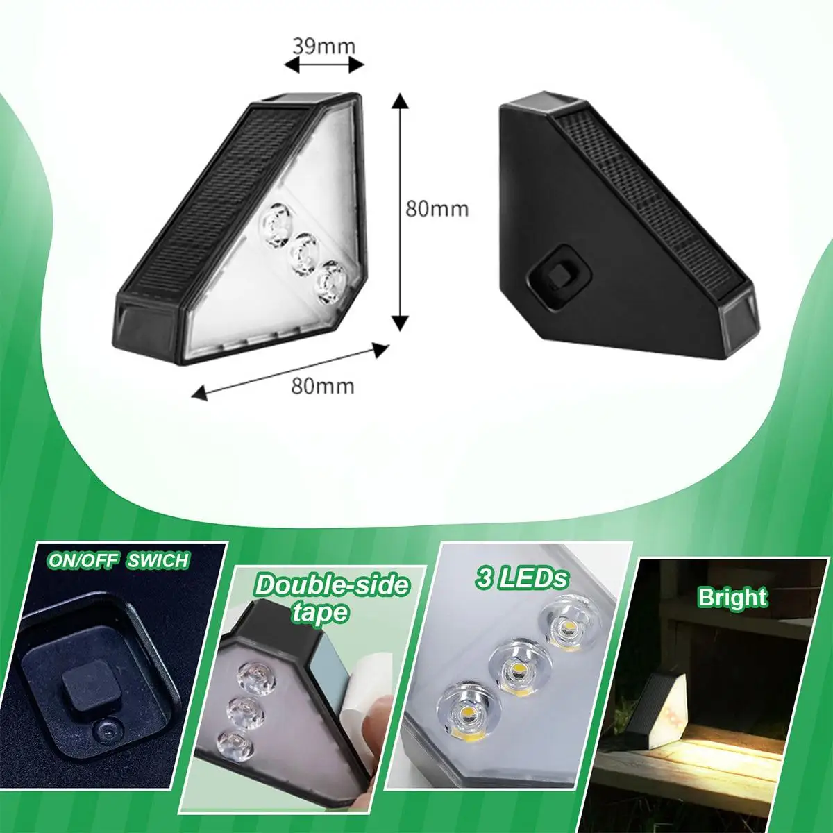 Solar geführte Schrittlampe Treppenlampen angetrieben Lampen Licht hohe helle Tür Vorderseite im Freien installieren freies Design kein widerstandsfähiges wasserdicht