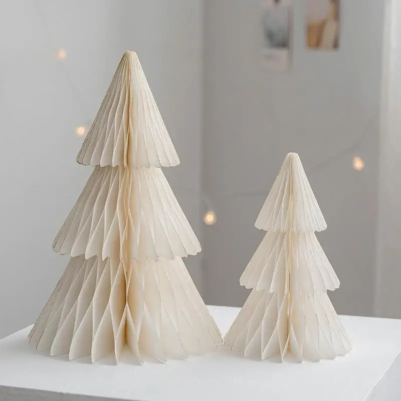 2Pcs Paper Christmas Tree Reusable Tiny Xmas Tree Multi-layer Table Centerpiece Decor 3D Paper Trees Christmas Decorations