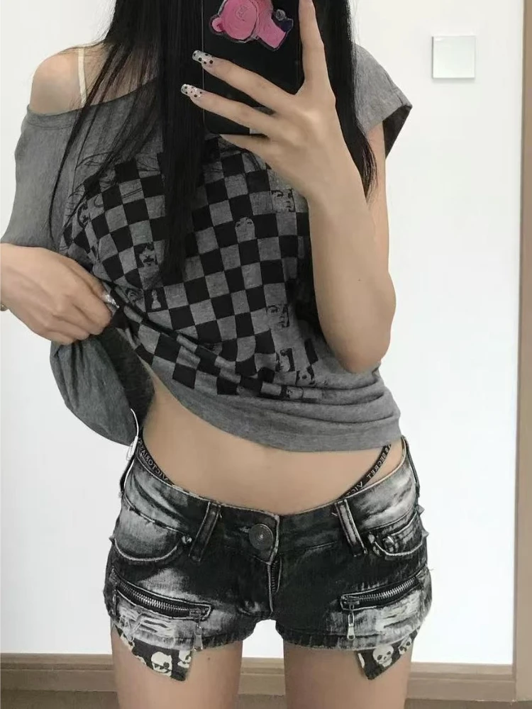 

American Vintage Streetwear Denim Shorts Washed Low Waist Hot Girl Bodycon Y2k Retro Print Hot Shorts Wide Leg 2026 Summer
