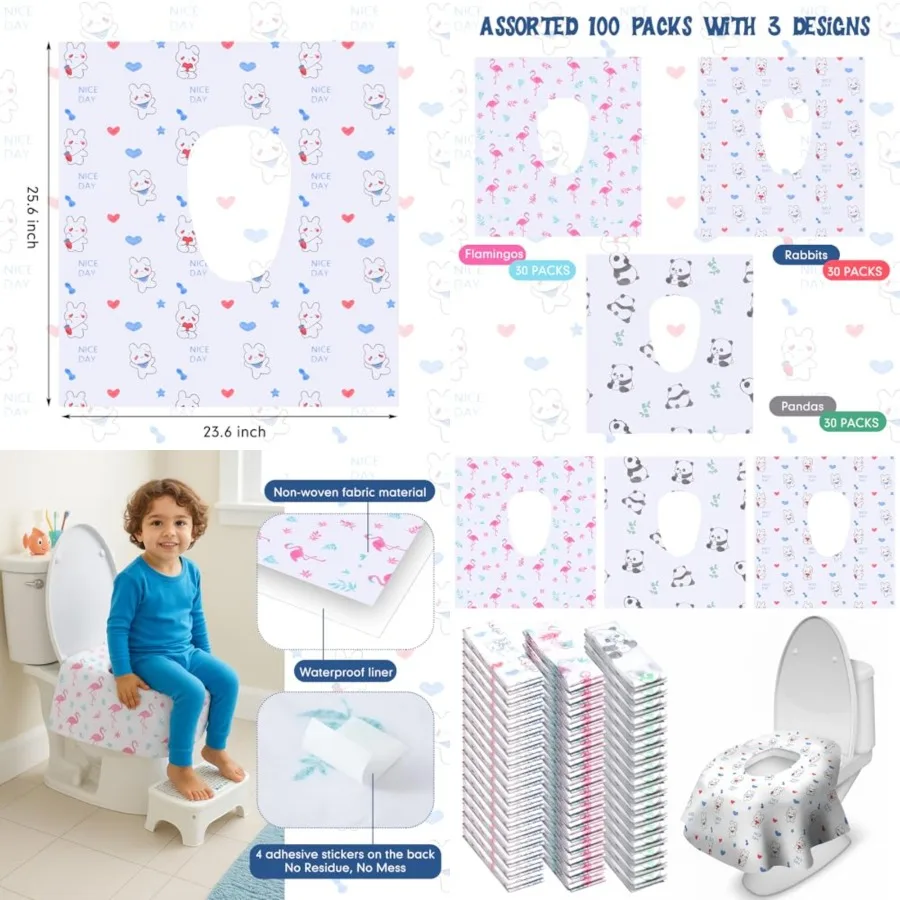 

100 Pack Disposable Toilet Seat Covers Extra Large Waterproof for Toddlers Adults Individually Wrapped for Public Restroom Trav