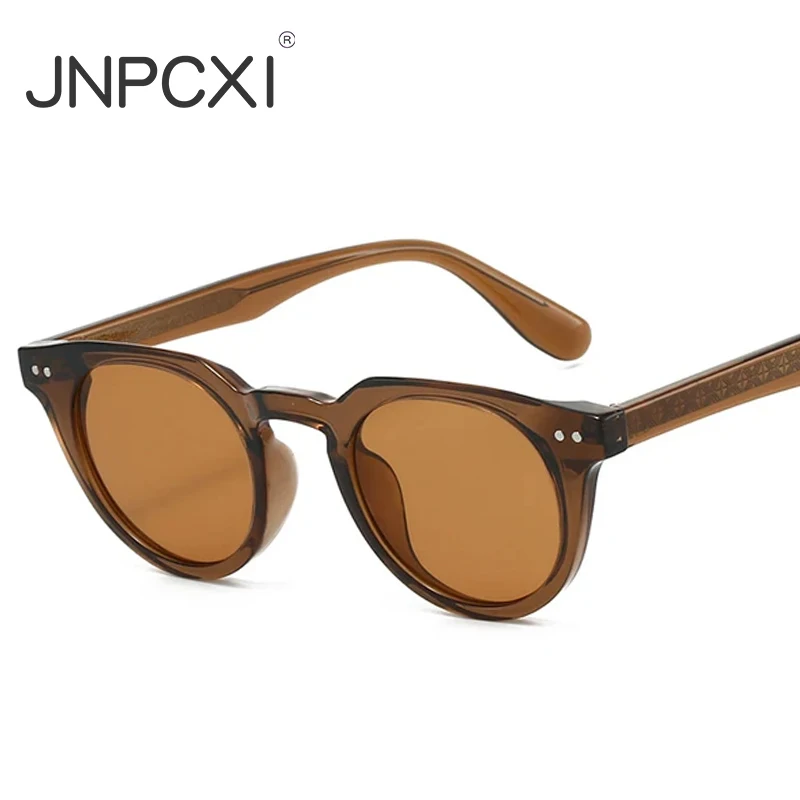 JNPCXI Runde Damen Luxus TR90 Sonnenbrille Shades UV400 Retro Nieten Herren Sonnenbrille