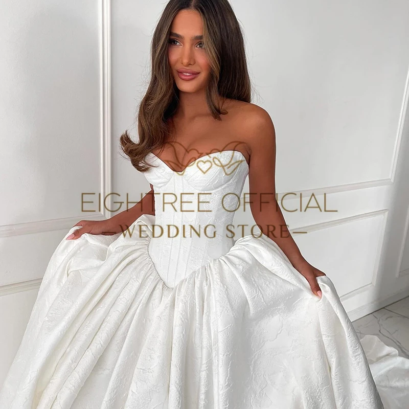 Eightree Elegant A-Line ชุดแต่งงาน Sweetheart ดอกไม้พิมพ์ซาตินชุดเจ้าสาวผู้หญิงงานแต่งงาน Ball Prom Gowns ที่กําหนดเอง