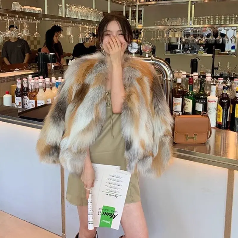 Winter New Environmentally Friendly Fox Hair Thin Young Fur Coat Women's Short Imitation Sun Fox Temperament Fine Hair Simple