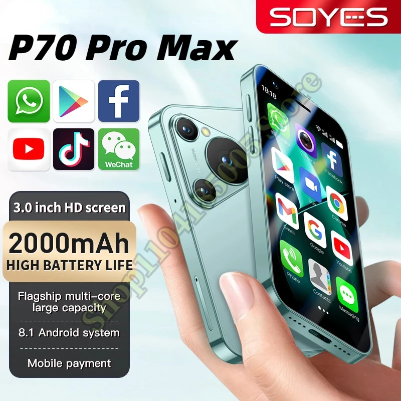 

SOYES -P70 Pro Max Mini Smartphone 3.5 Inch 2000mAh Facial Recognition Dual SIM Standby 4GB RAM 128GB ROM 3G Network