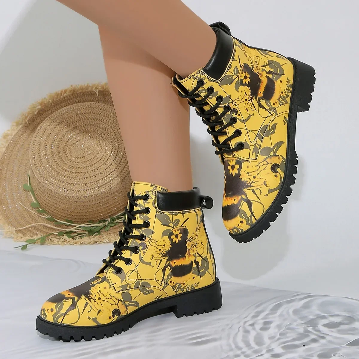 Ladies Shoes on Sale 2024 New Lace Up Women's Boots Autumn Round Toe Mixed Colors Short Barrel Low-heeled Large Size Naked Boots