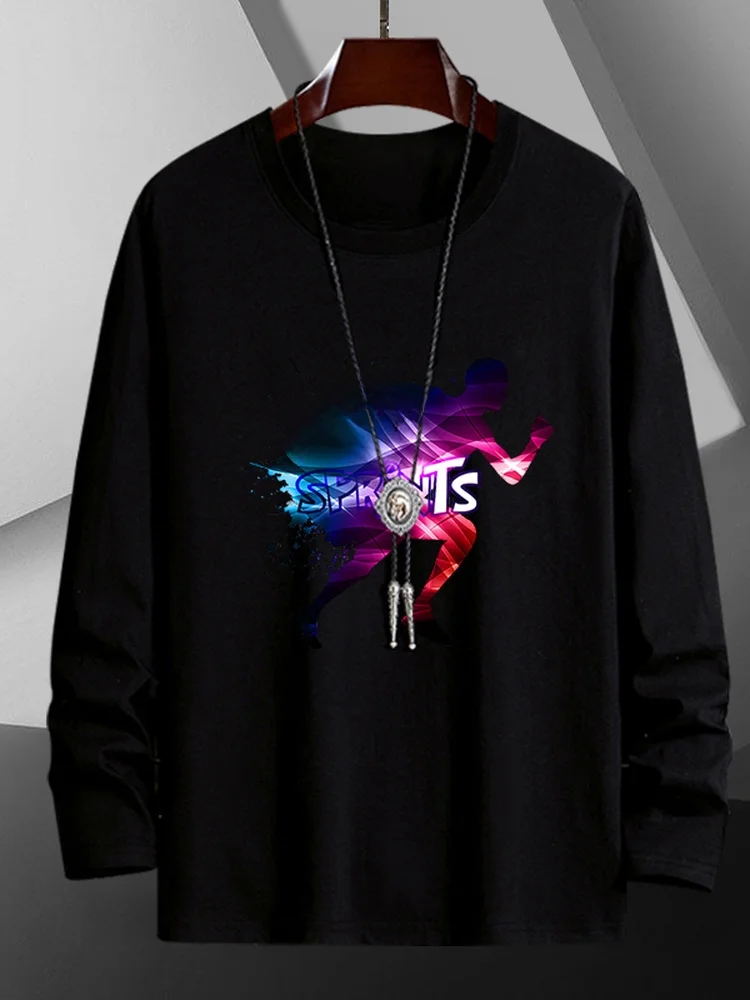 Long Sleeve Men's T-Shirt Autumn Base Shirt Inner Wear Casual Basic Fit Print Tees Youth Adult Middle Age Suitable All Seasons