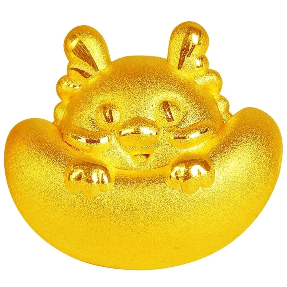 

Real Pure 999 24K Yellow Gold Bead Lucky Men Women Yuanbao Cute Dragon Pendant 1.05g