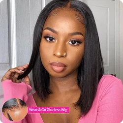 Glueless Straight BOB Lace Front Wig Human Hair Straight 180% Density 13x4 Lace Closure Wigs bob hair Ready To Go wig For Women