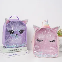 Children Cartoon Cat Backpack Transparent Unicorn Backpacks for Boy Cute Student Backpack School Bags Mother Kids Bags for Girl