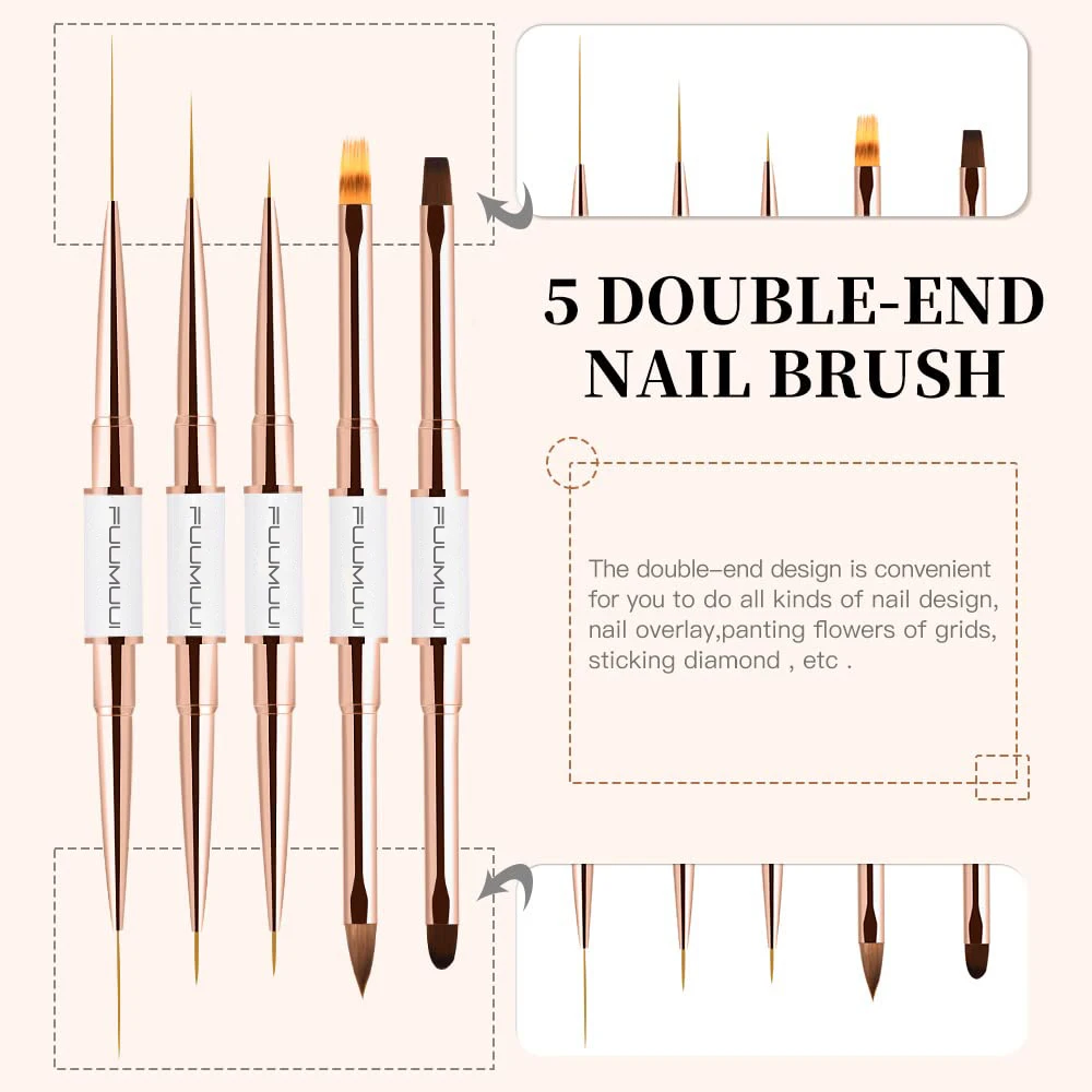 5Pcs Dual End Nail Art Pen Brushes