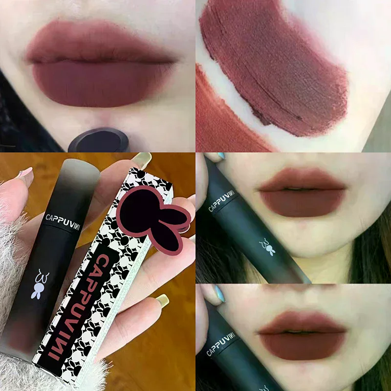 Retro Red Brown Tone Lipstick Mousse Matte Lip Mud Velvet Lip Glaze Non-Stick Cup Lipgloss Makeup Lip Tint Beauty Cosmetic