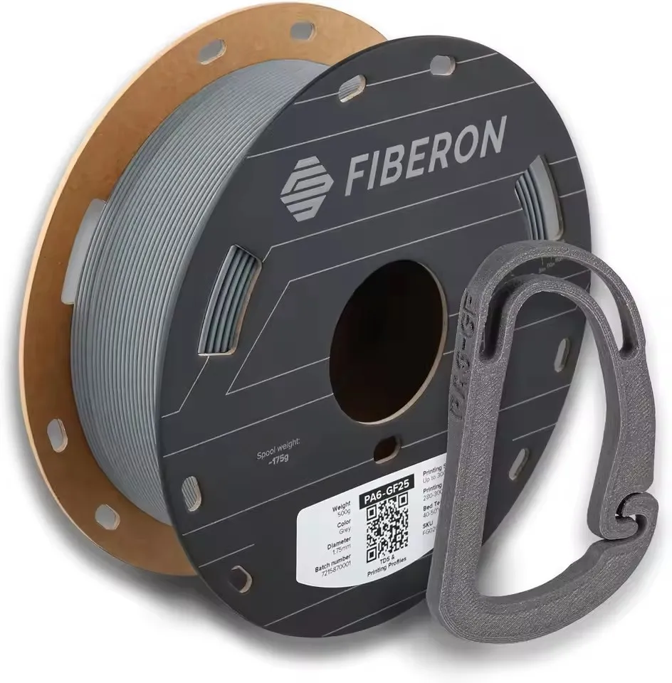 Filamento Polymaker Fiberon PA6-GF25 de 1.75mm, 0.5kg, 25% Fibra de Vidrio, Alta Rigidez, Resistente al Desgaste, Material para Impresión 3D
