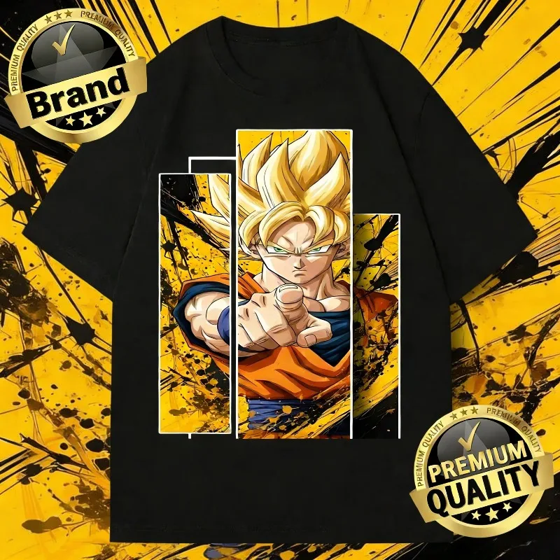 

Летняя футболка 2026 Dragon Ball в стиле ретро, высококачественная хлопковая футболка оверсайз, уличная одежда, Гоку Супер Сайян, унисекс, повседневный топ для детей
