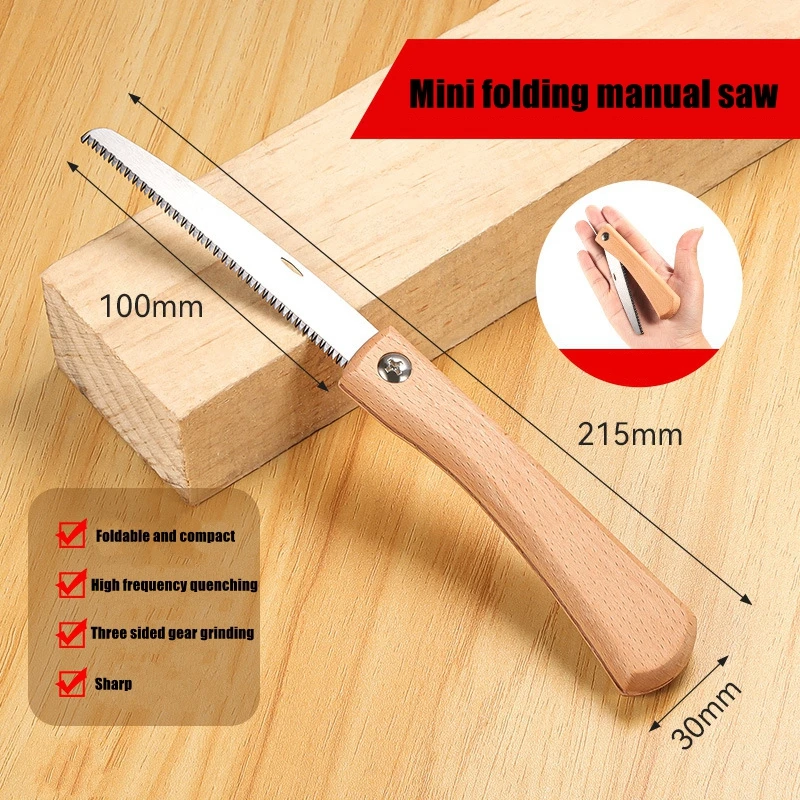 Folding Mini Hand Saw Non-slip Wooden Handle Pull Foldable Saw Flush Cut Trim Saw For Handsaw Woodworking Plastic Cutting Tool