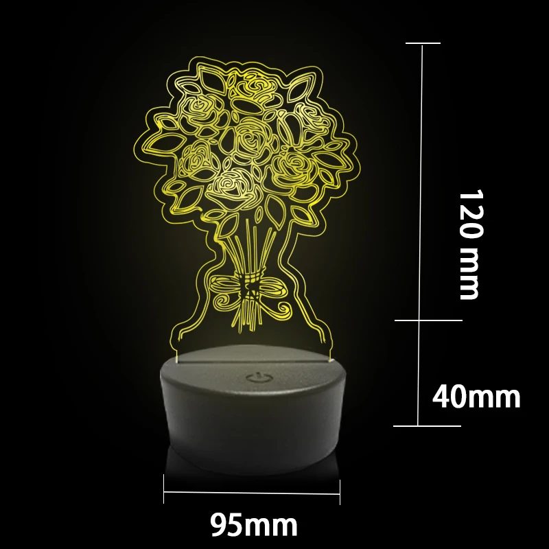 Flowers Black Base Night Light 7 Colors Lamp Decoration Home Bedside Lamps Acrylic Room Decor LED Desk Lamp Festival Universally