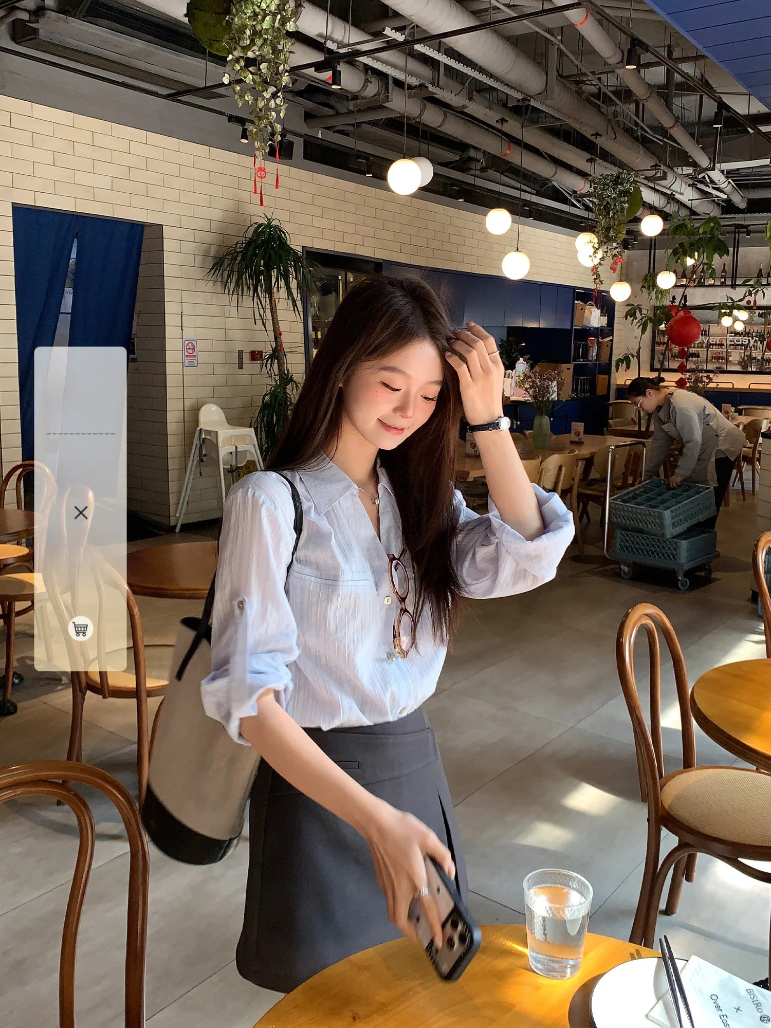 

Elegant Striped Long Sleeve Shirt Korean Style Commute Design Cotton Women's Spring Fashionable Top Small Size Early Spring