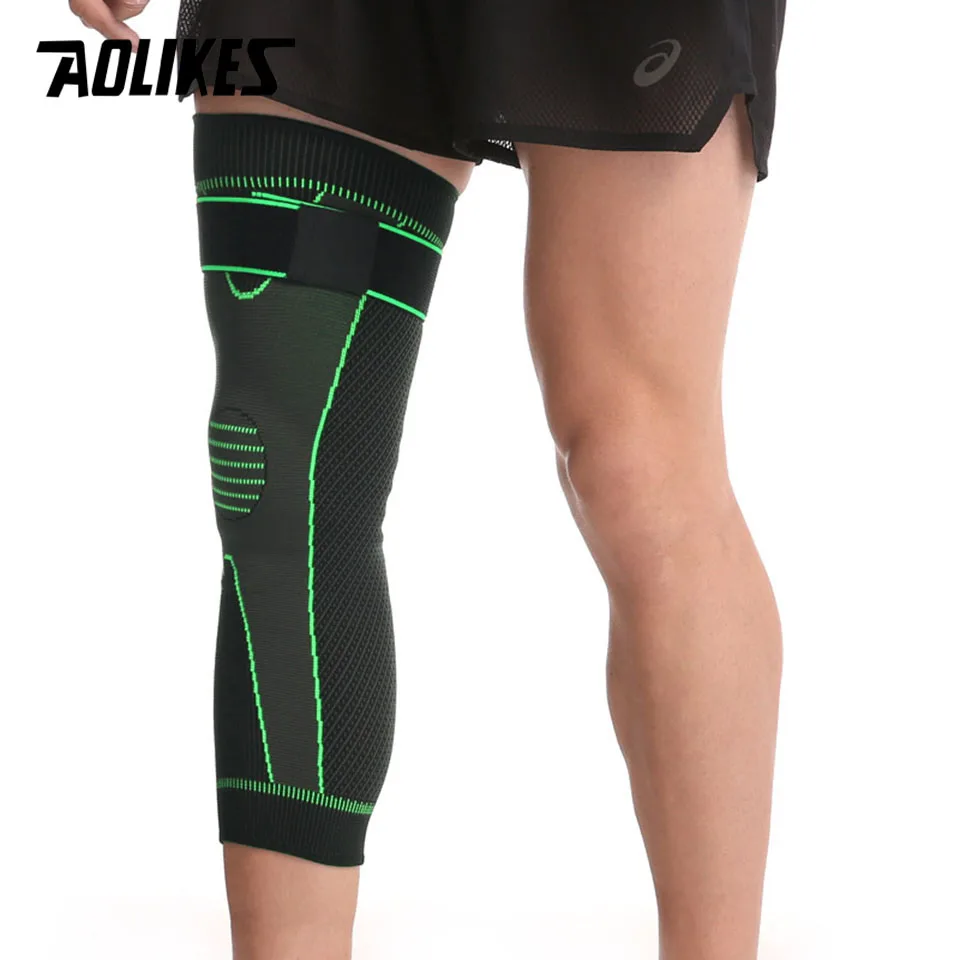 AOLIKES 1PCS Compression Knee Support Pads Lengthen Stripe Sport Sleeve Protector Elastic Long Kneepad Brace Volleyball Running