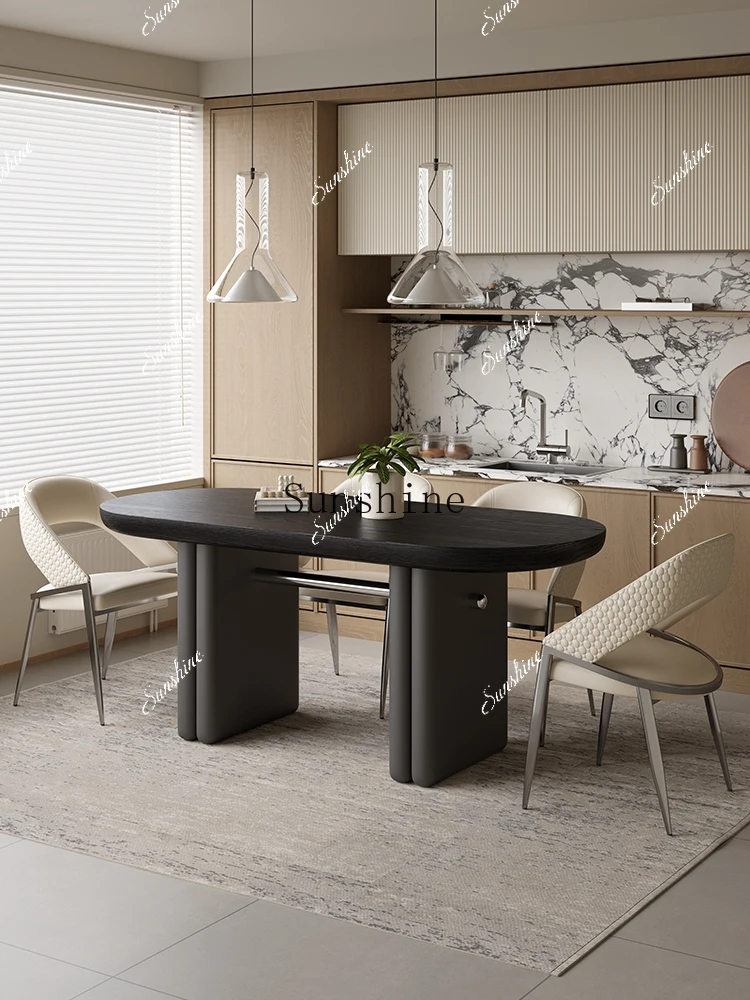 

Medieval oval solid wood dining table and chair combination simple modern dining table retro cream style home dining tableYY