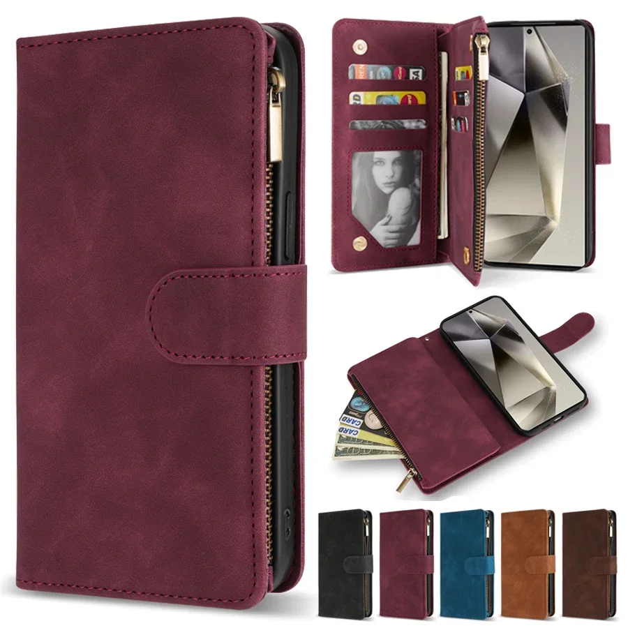 Wallet Multi-card Zipper Magnetic Flip Leather Case For Samsung Galaxy S26 S25 FE S24 Plus S23 S22 Ultra A16 A17 A36 A37 A56 A57