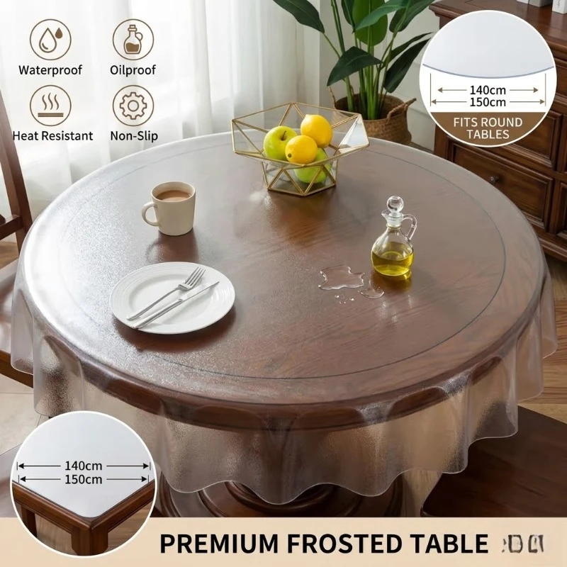 Round Frosted PVC Tablecloth Waterproof Soft Glass Dining Table Cover Oilproof Clear Plastic Desk Mat Heat Resistant 140cm 150cm