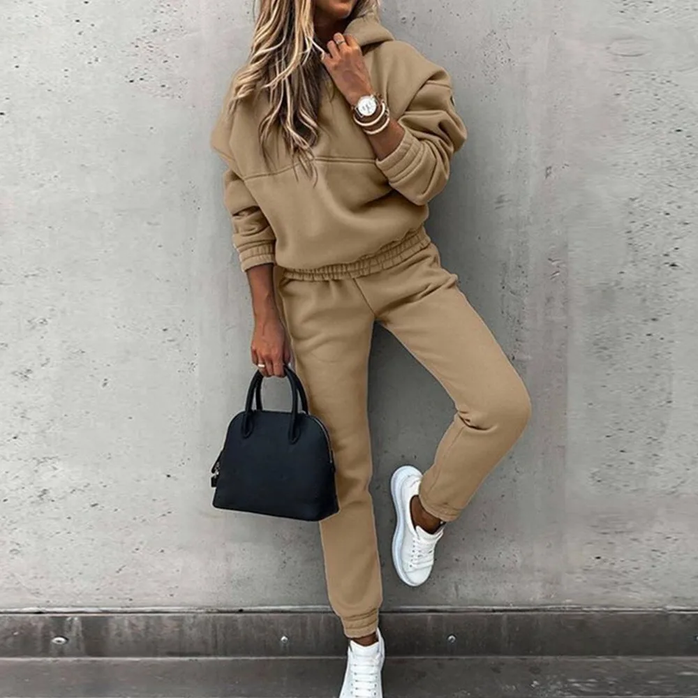 2 Piece Set Women Tracksuit Hooded Sweatshirt Pants Sets Long Sleeve Tops Suit Fashion Female Outfit Sportswear Hoodies Set