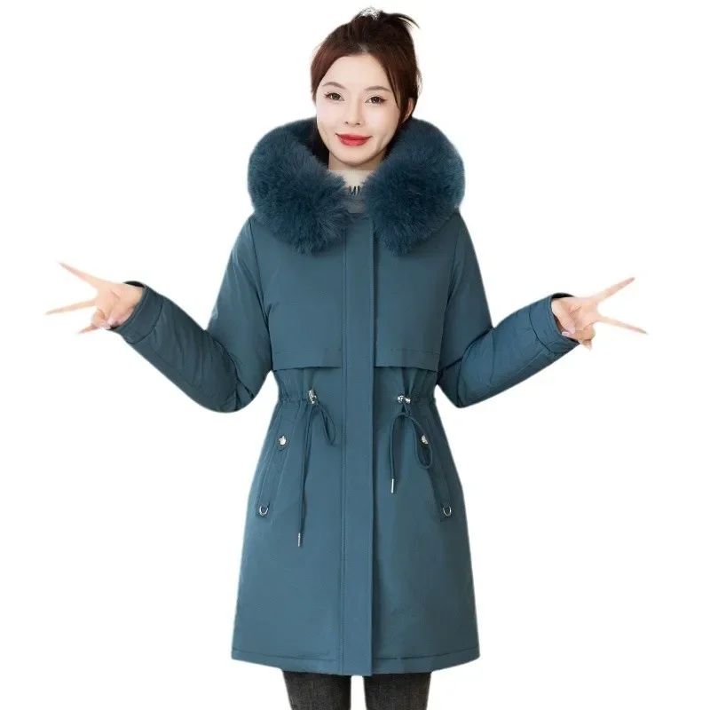 2024 New Cotton Jacket Women's Medium To Long Korean Edition Loose Large Down Cotton Jacket Female Pie Overcomes Cotton Coat