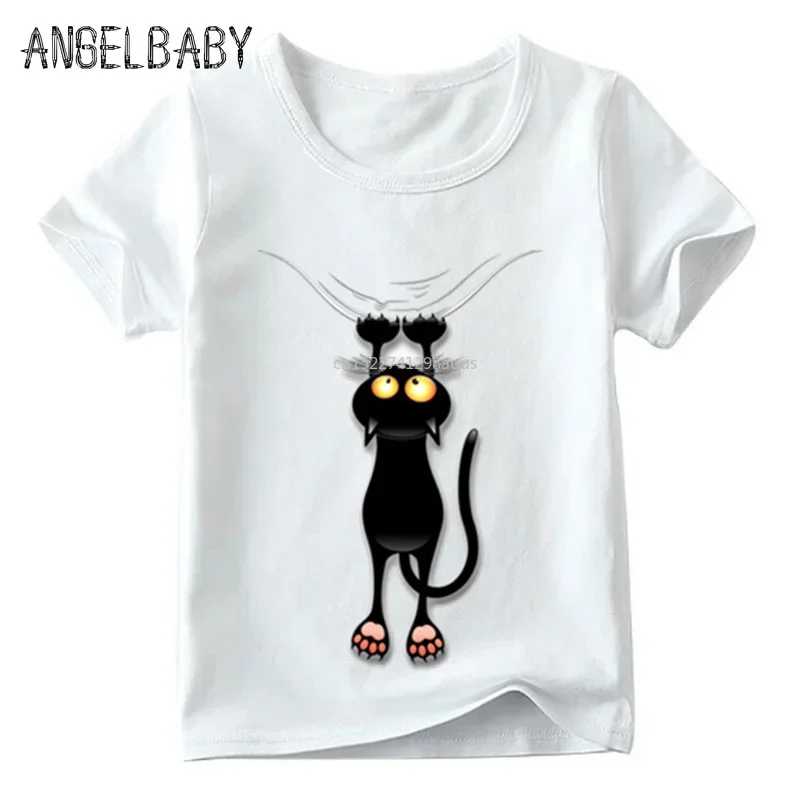 

Kids Pocket Black Cat Print Funny T shirt Children Summer Short Sleeve Tops Boys and Girls Casual T-shirt,ooo2018