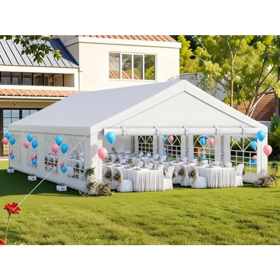 

Outdoor wedding party tent, galvanized steel frame, white roof, heavy-duty PVC sidewalls, 20x30FT, includes removable sidewalls