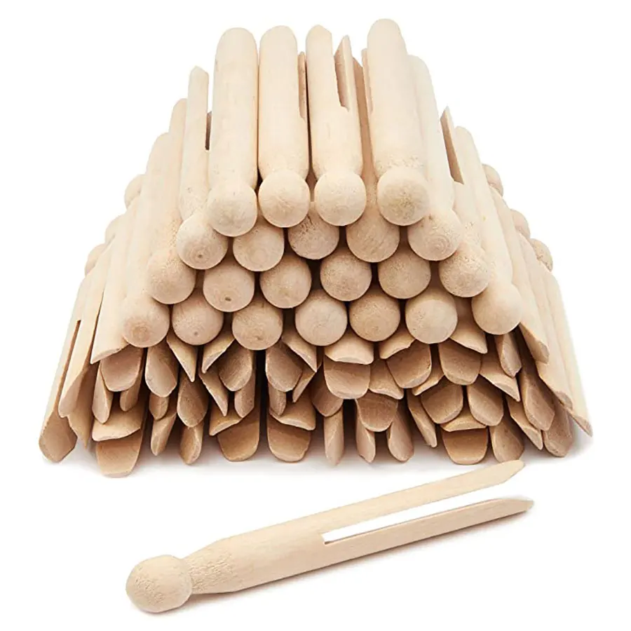 Natural Wood Clothes Pins Pegs Old School 50 Count Round Clothespins Weather Resistant Peg Dolls Traditional Peg Wholesale