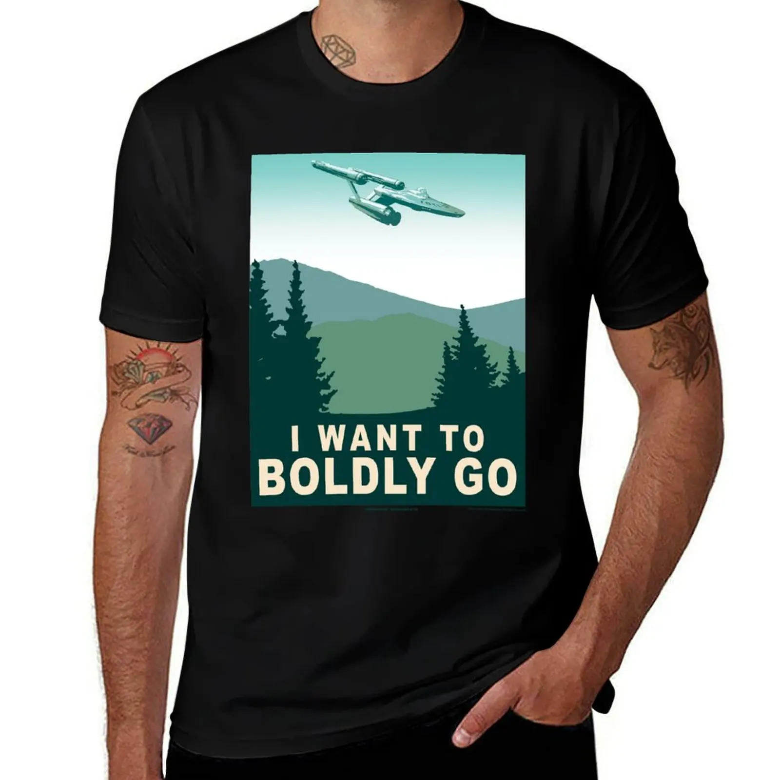 Star Trek Discovery Original Series I Want To Boldly Go Poster T-Shirt graphic tee shirt Funny t-shirt mens tall t shirts