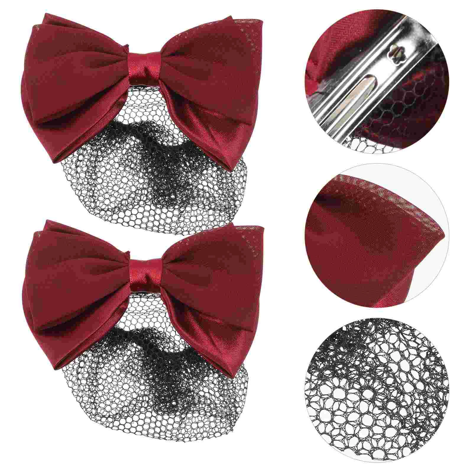 

2 Pcs Hairpin Clips Women Net Bun Hairnets Bow Cloth Bowknot Cover Accessories Women's